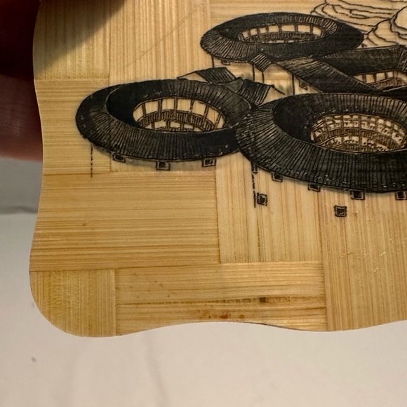 Set Of Six Vintage  Asian Bamboo Coasters With Wooden Holder - Picture 11 of 12